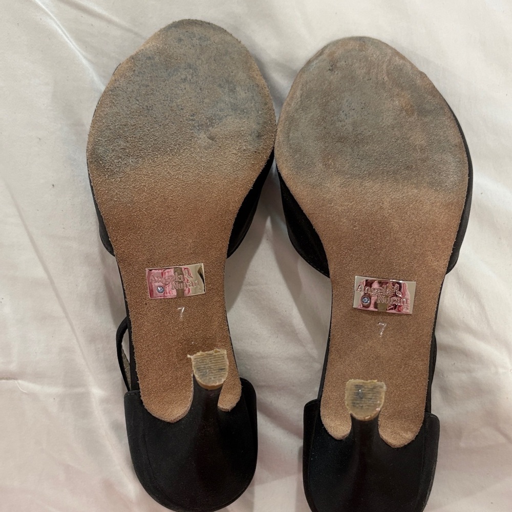 ANGELA NURAN Black Ankle-Strap Peep-Toe Heels with Embellishment - Picture 4 of 15